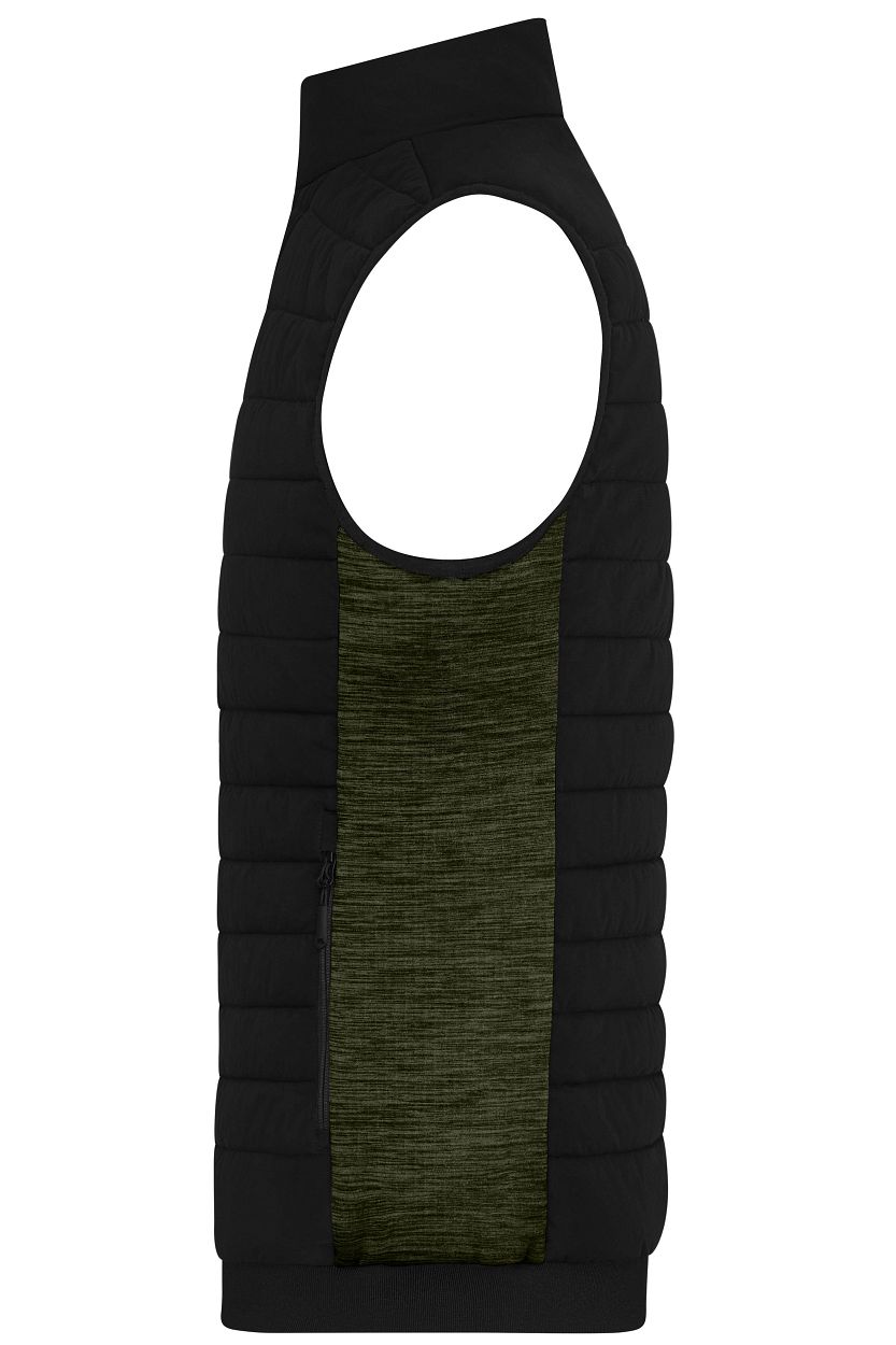 Men's Padded Hybrid Vest "JN1864" in Black/Olive-Melange, Größe 6XL - Daiber