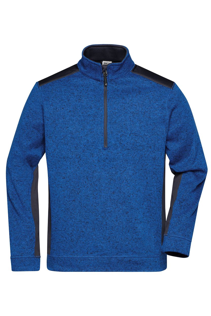 Men's Knitted Workwear Fleece Half-Zip - STRONG - "JN864" in Royal-Melange/Navy, Größe 6XL - Daiber