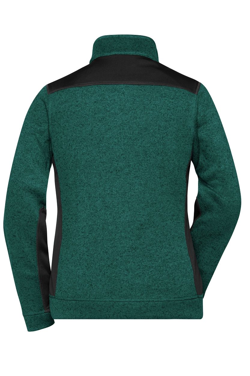 Ladies' Knitted Workwear Fleece Jacket - STRONG - "JN861" in Dark-Green-Melange/Black, Größe 4XL - Daiber