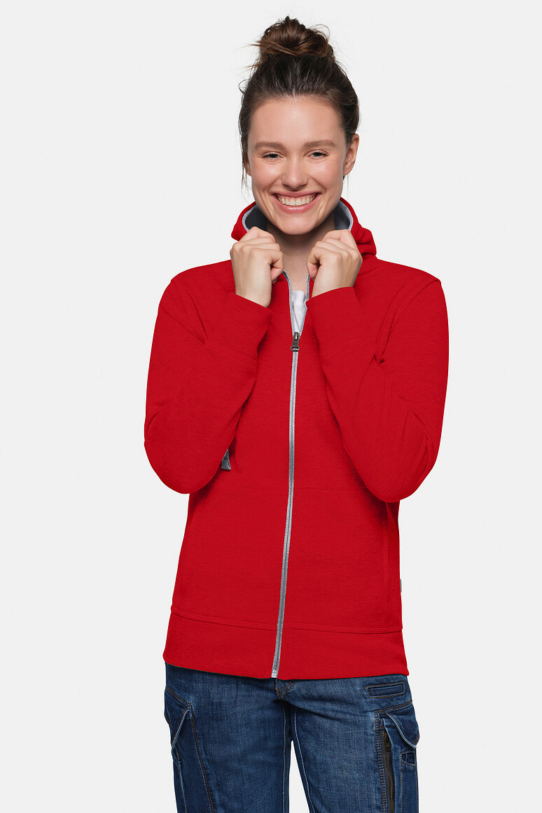 HAKRO 255 Damen Kapuzenjacke Bonded ECO in rot/silber, Größe 3XL