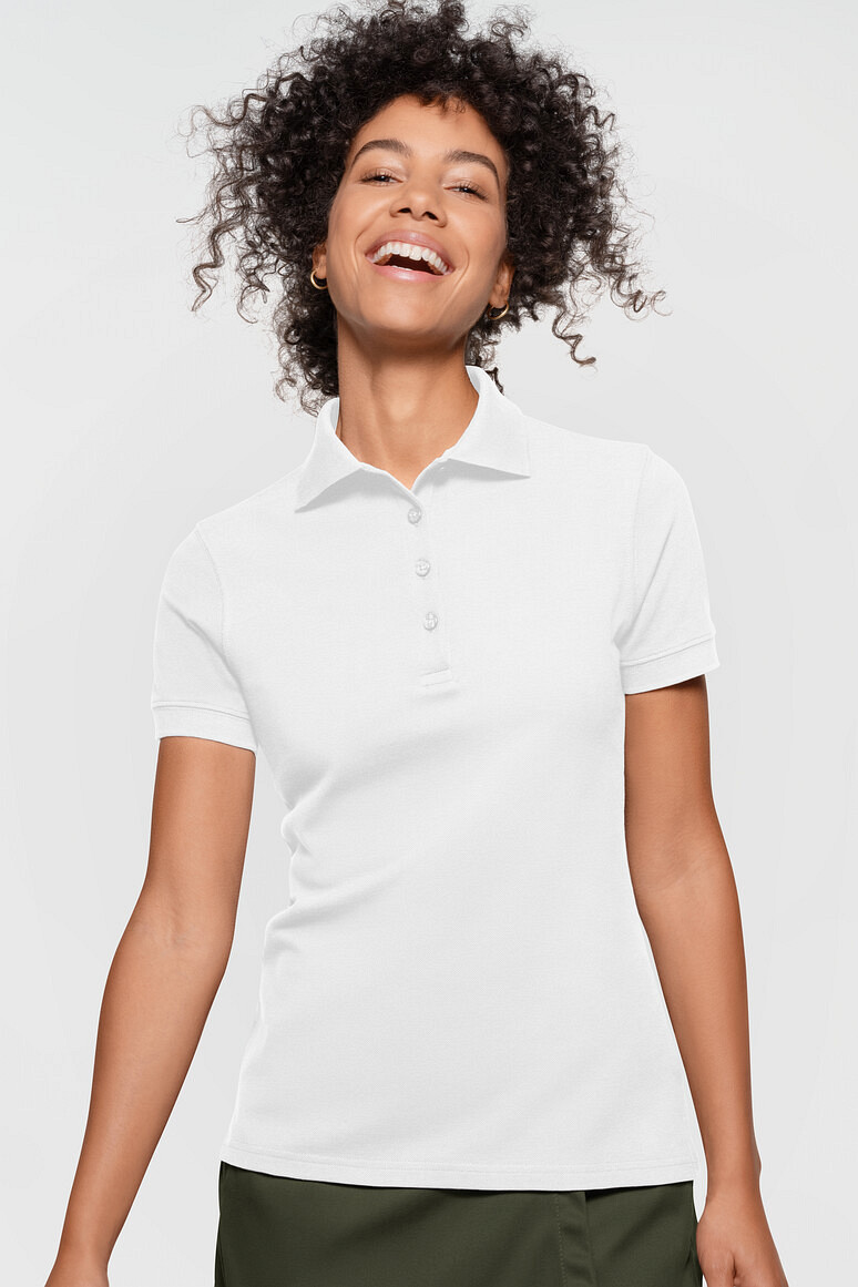 HAKRO 303 Label Free Damen Poloshirt Heavy MIKRALINAR® ECO in weiß, Größe 6XL