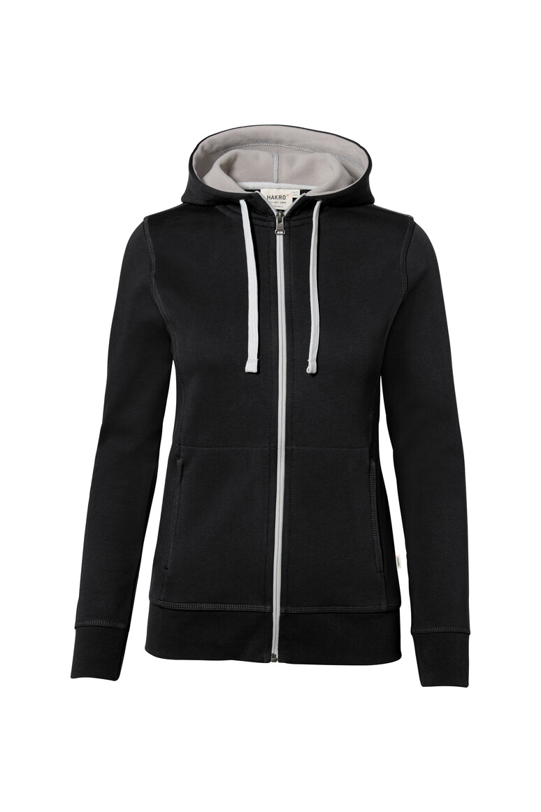 HAKRO 255 Damen Kapuzenjacke Bonded ECO in schwarz/silber, Größe 3XL