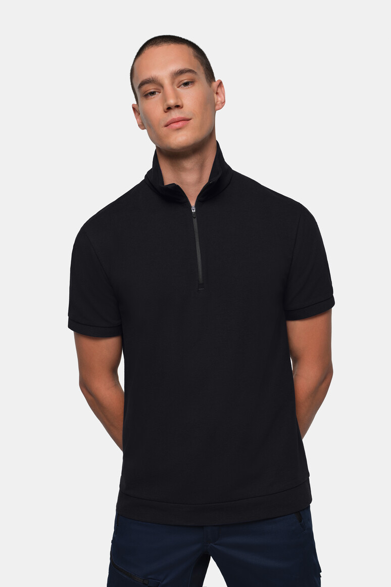 HAKRO 534 Zip-Shirt Piqué MIKRALINAR® ECO in Schwarz, Größe 6XL