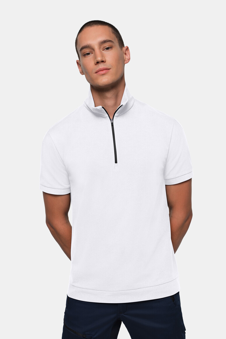 HAKRO 534 Zip-Shirt Piqué MIKRALINAR® ECO in Weiß, Größe 6XL