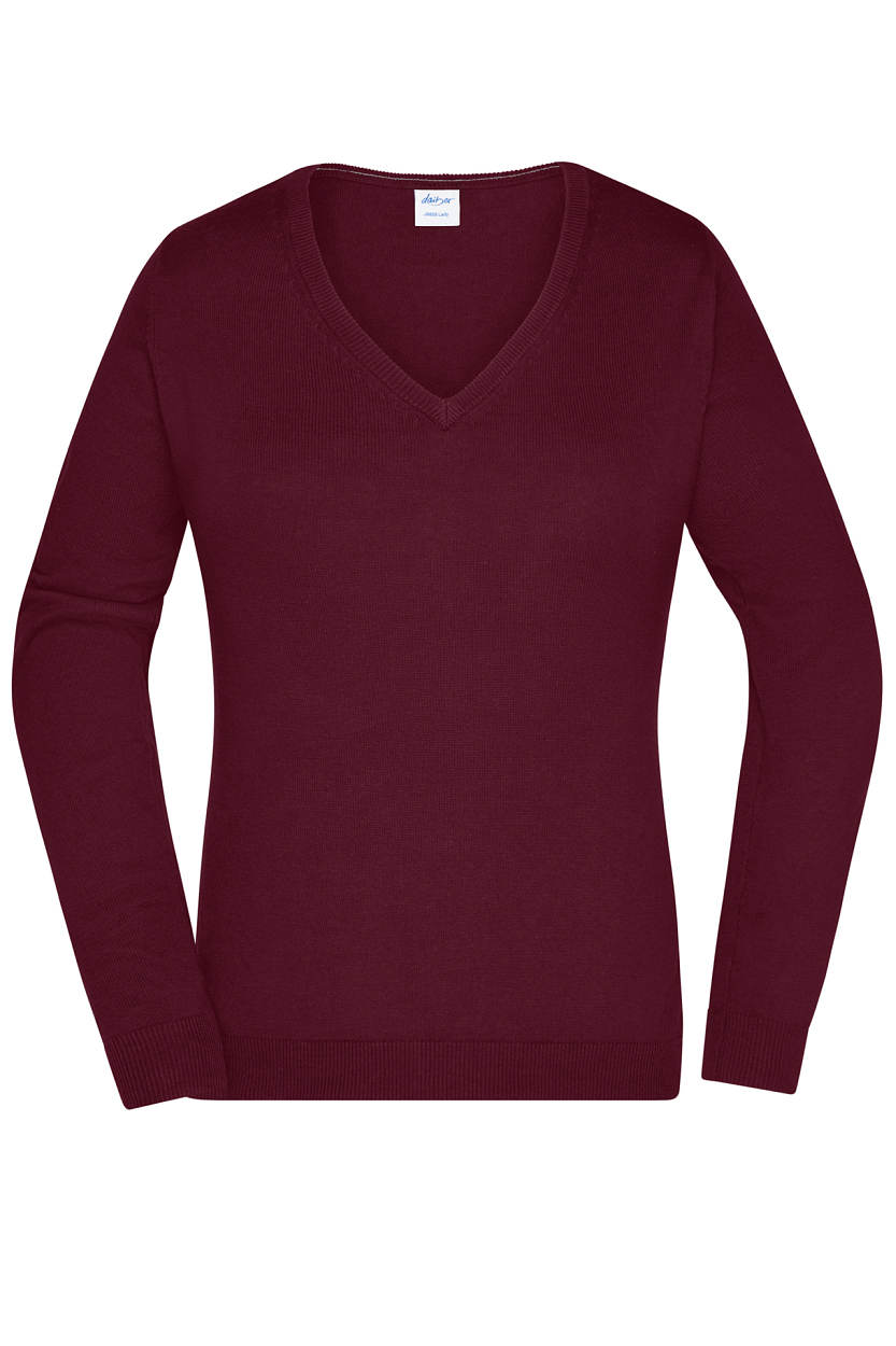 Ladies' V-Neck Pullover "JN658" in Bordeaux, Größe 2XL - Daiber