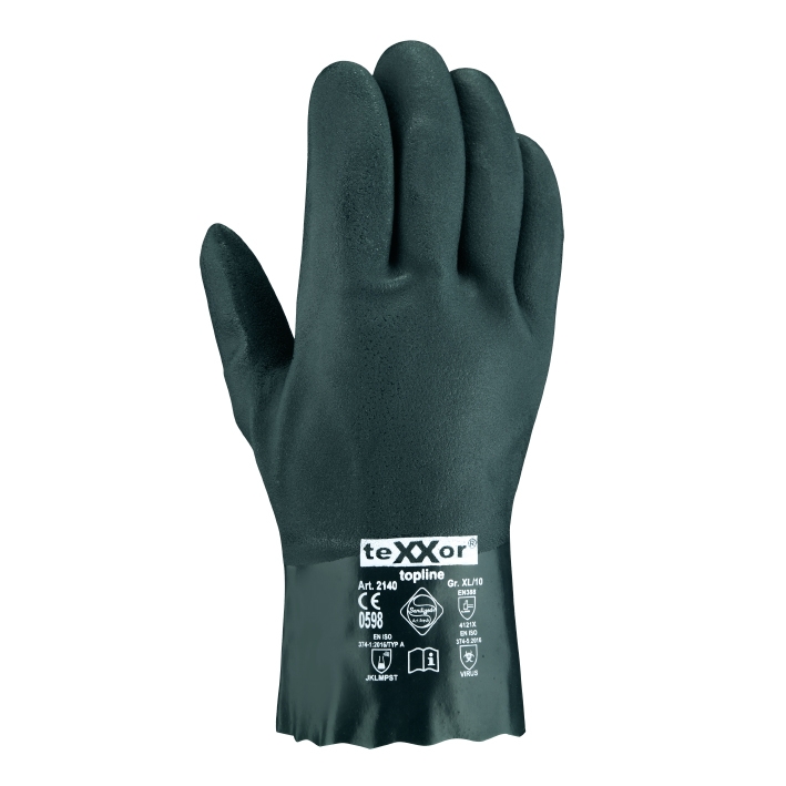 teXXor® topline Chemikalienschutz-Handschuhe PVC GRÜN in Grün, Größe 10