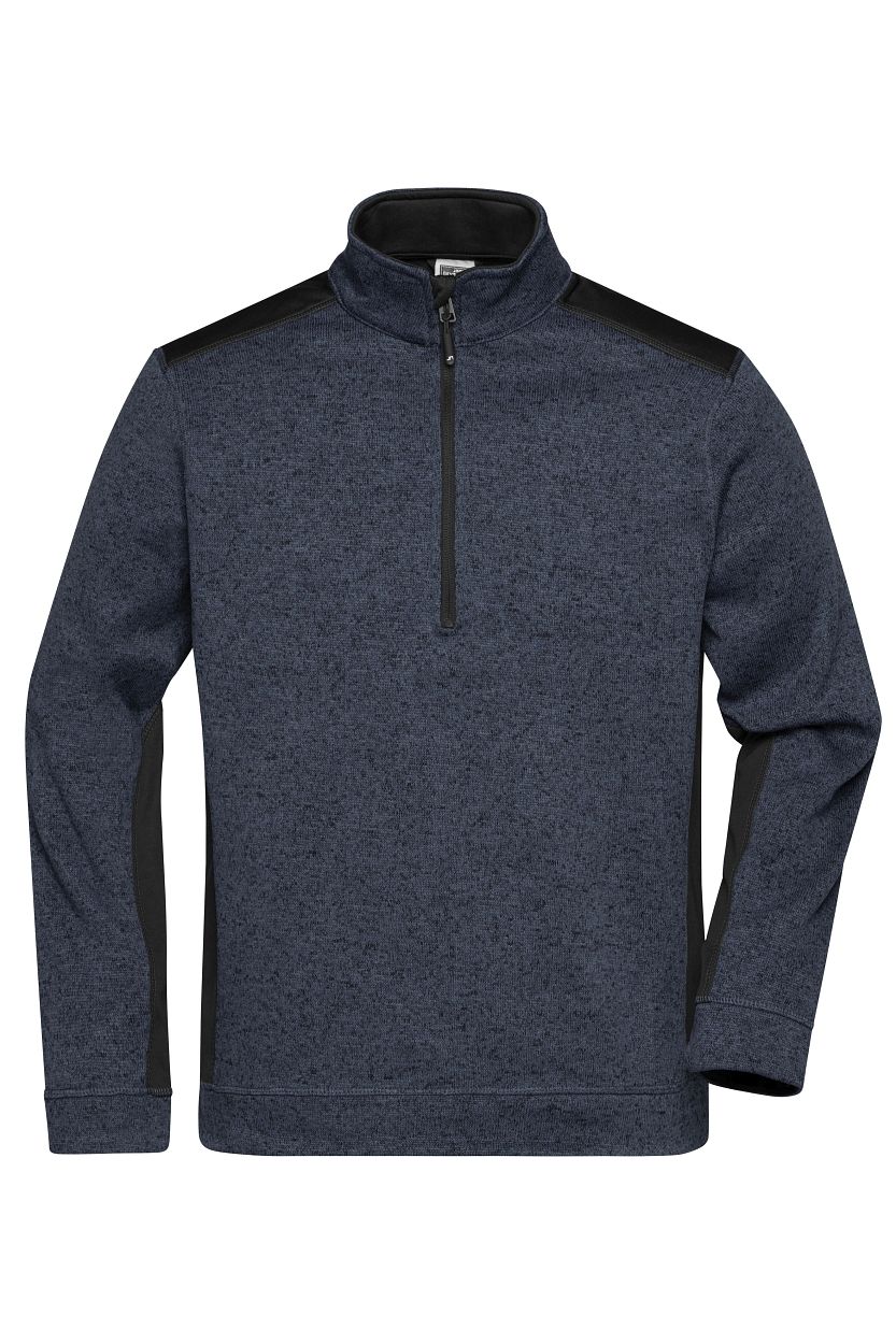 Men's Knitted Workwear Fleece Half-Zip - STRONG - "JN864" in Carbon-Melange/Black, Größe 6XL - Daiber