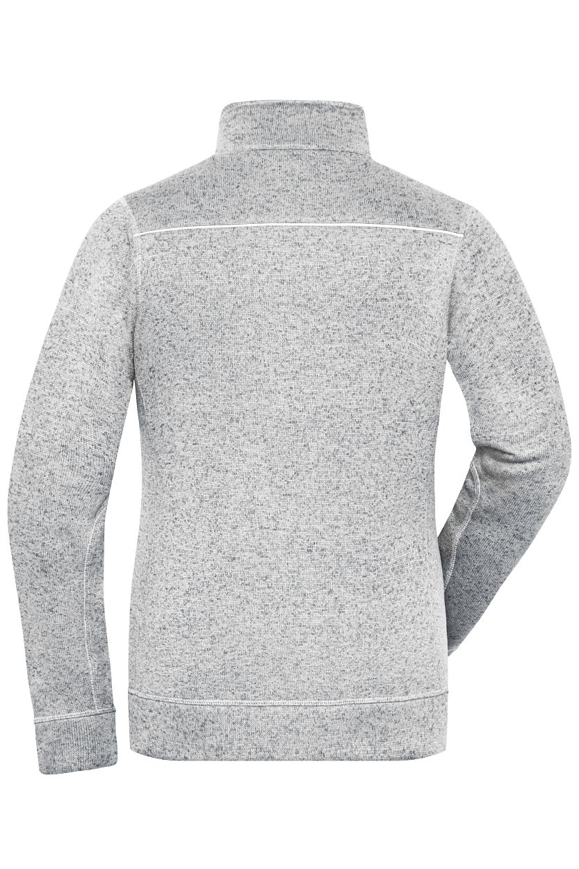 Ladies' Knitted Workwear Fleece Jacket - SOLID - "JN897" in White-Melange/Carbon, Größe 4XL - Daiber