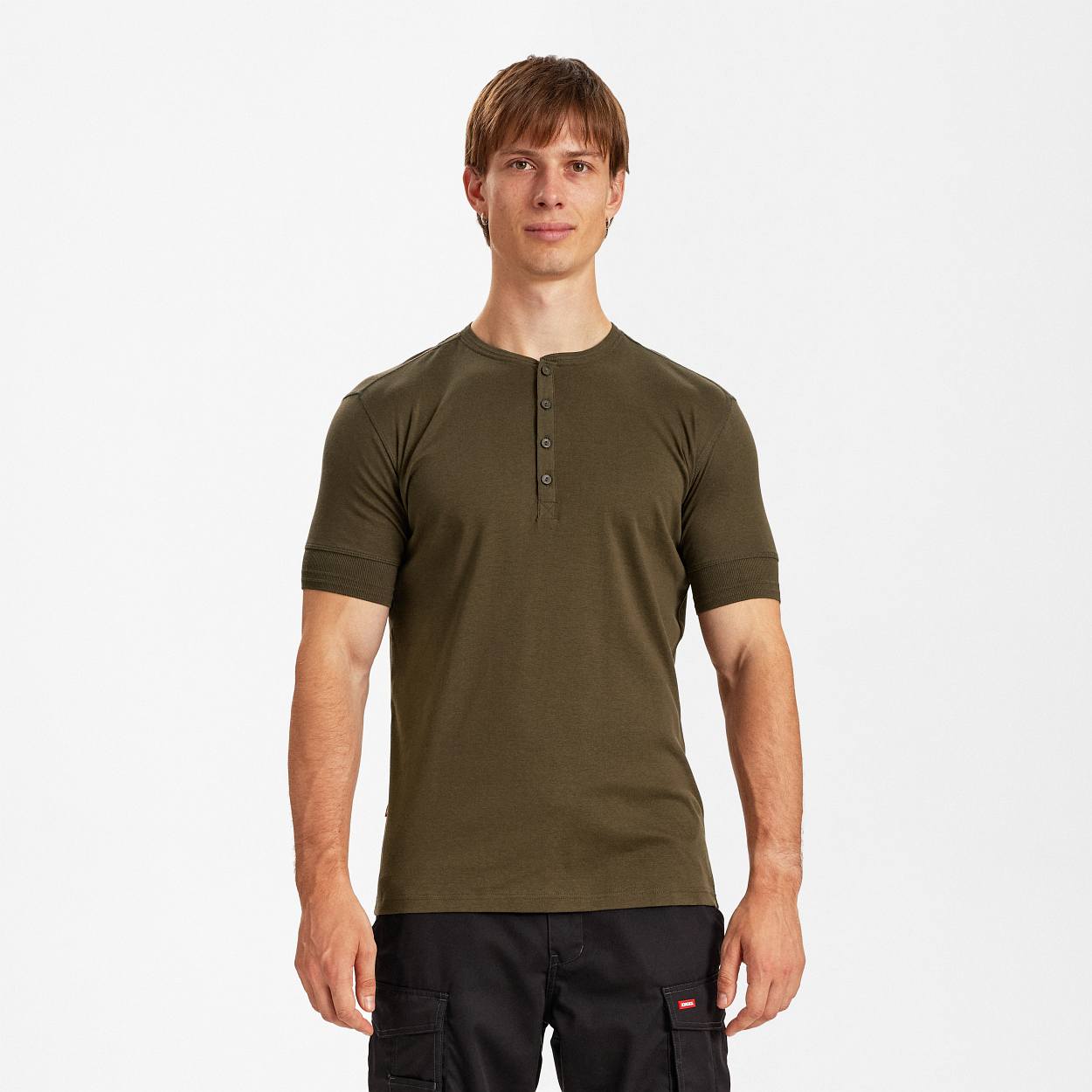 ENGEL Extend Grandad T-Shirt in Forest Green, Größe XS