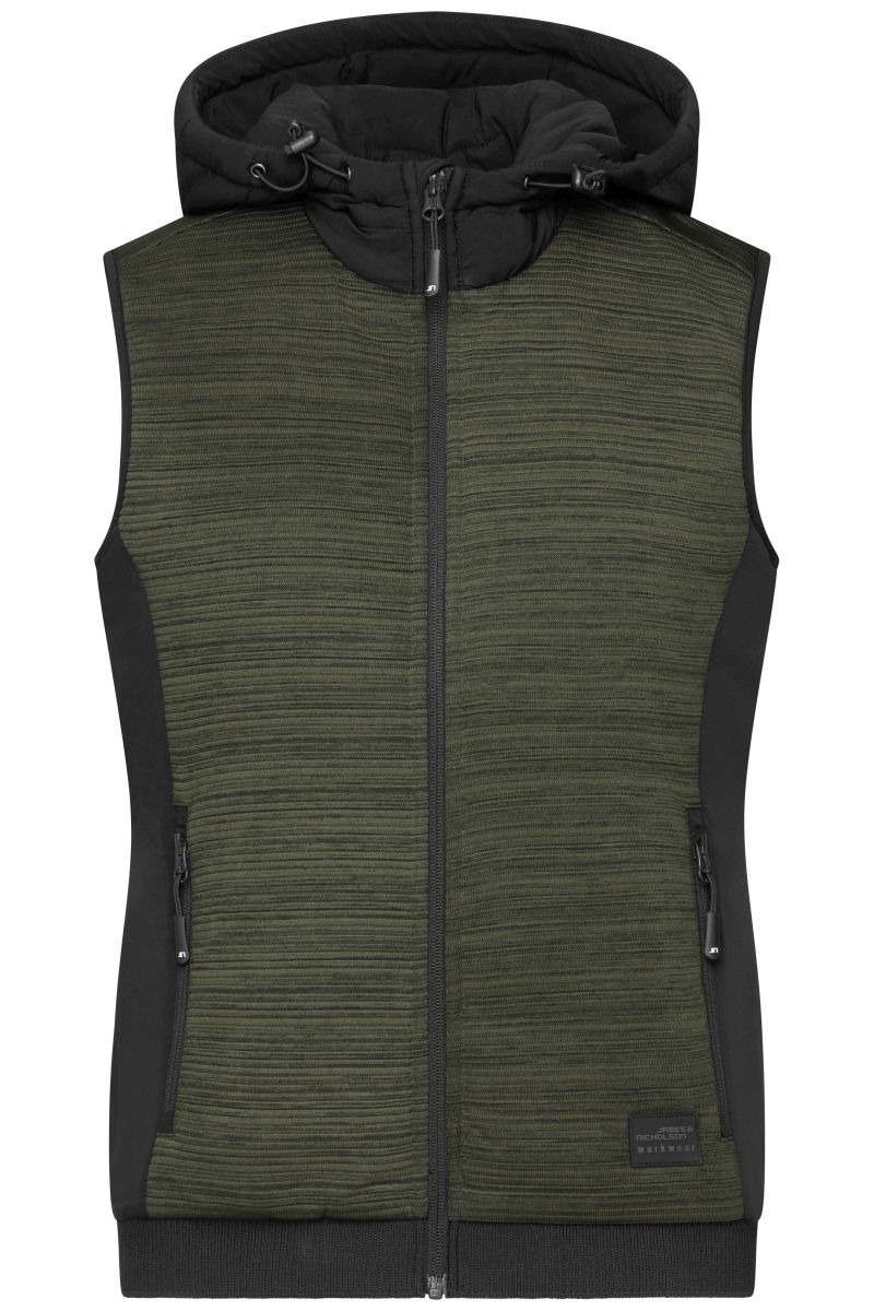 JN1847 Damen gefütterte Hybrid Weste in Olive-Melange / Black, Größe L von James & Nicholson