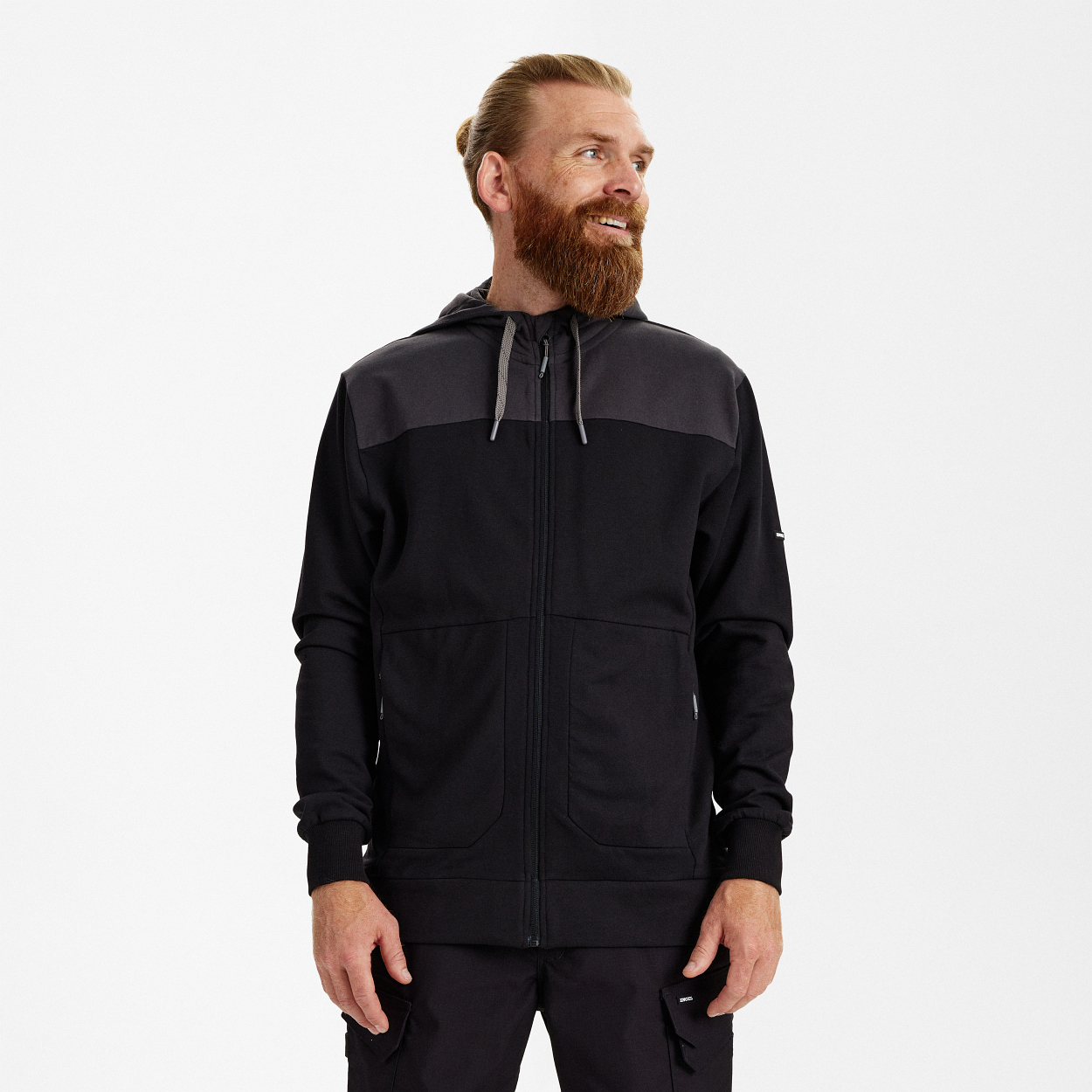 ENGEL Entire sweatcardigan mit kapuze in Schwarz/Anthrazit Grau, Größe XS