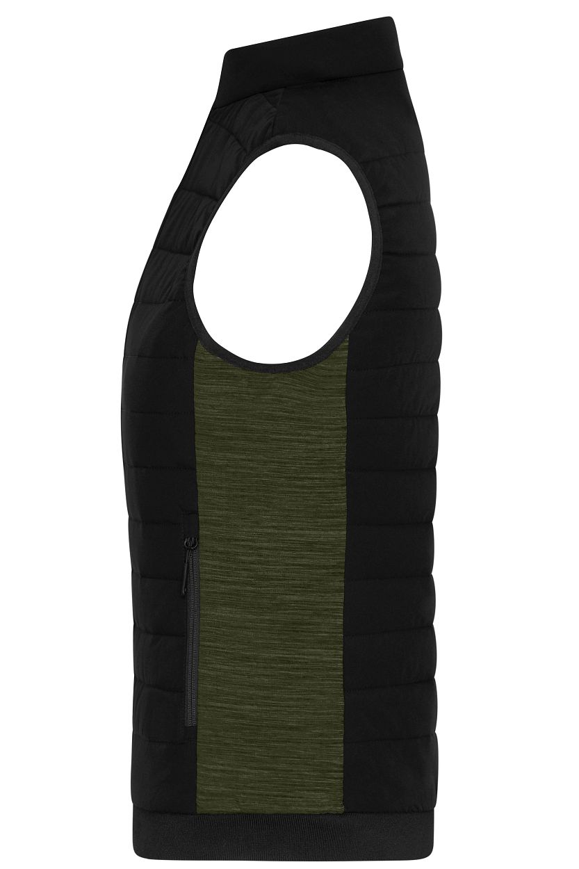 Ladies' Padded Hybrid Vest "JN1863" in Black/Olive-Melange, Größe 4XL - Daiber