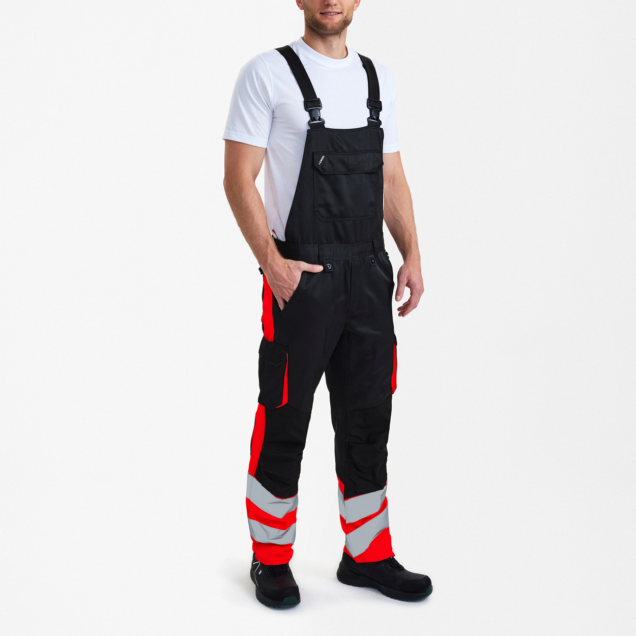 ENGEL Safety Light Latzhose in Schwarz/Rot, Größe 106