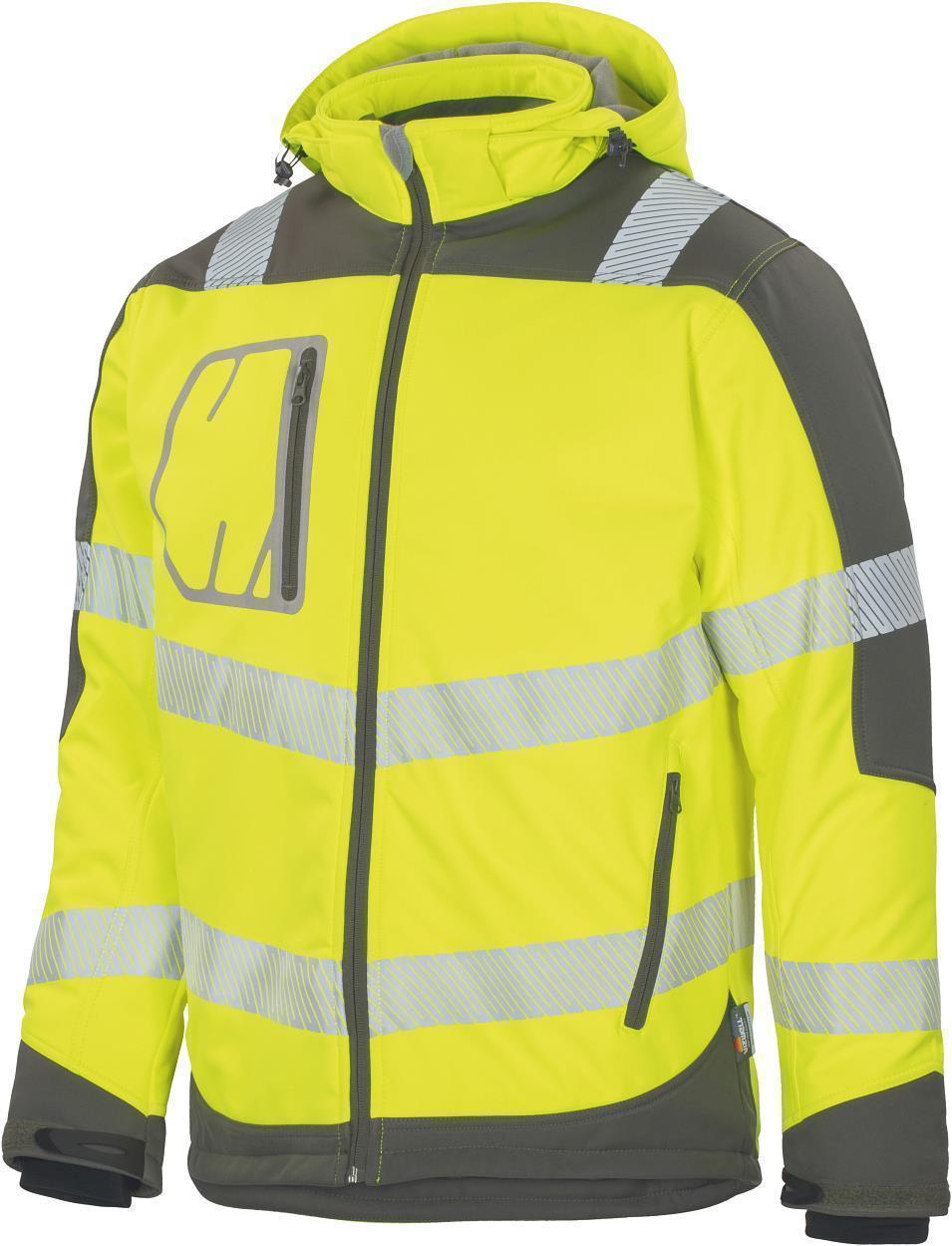 Winter-Kontrast-Softshelljacke leuchtgelb-grau in Gr. XXL von Vizwell