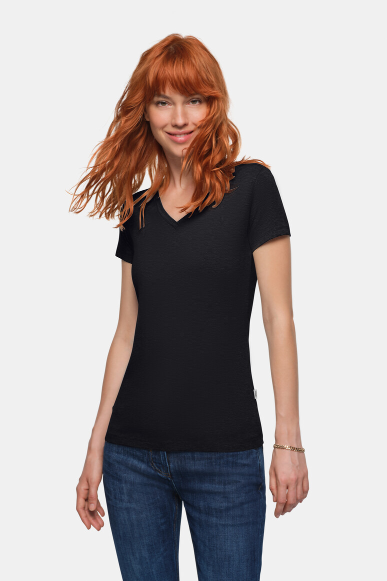 HAKRO 172 Damen V-Shirt Stretch in Schwarz, Größe M HAKRO 172 Damen V-Shirt Stretch in Schwarz, Größe M