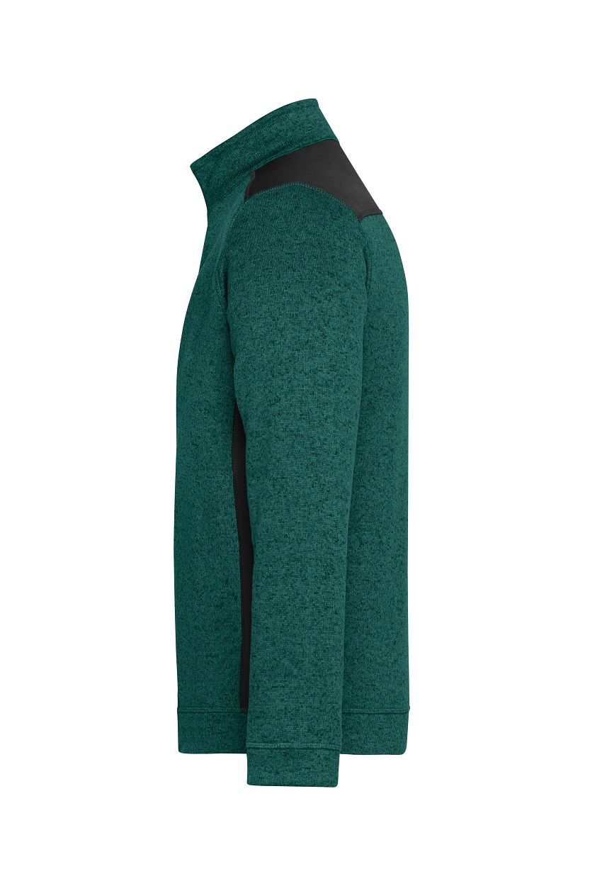 Men's Knitted Workwear Fleece Half-Zip - STRONG - "JN864" in Dark-Green-Melange/Black, Größe 6XL - Daiber