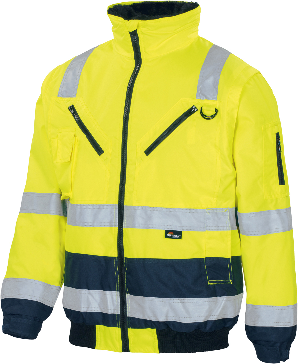 Warnschutz-Kontr.-Pilotenjacke leuchtgelb-marine in Gr. XXL von Vizwell