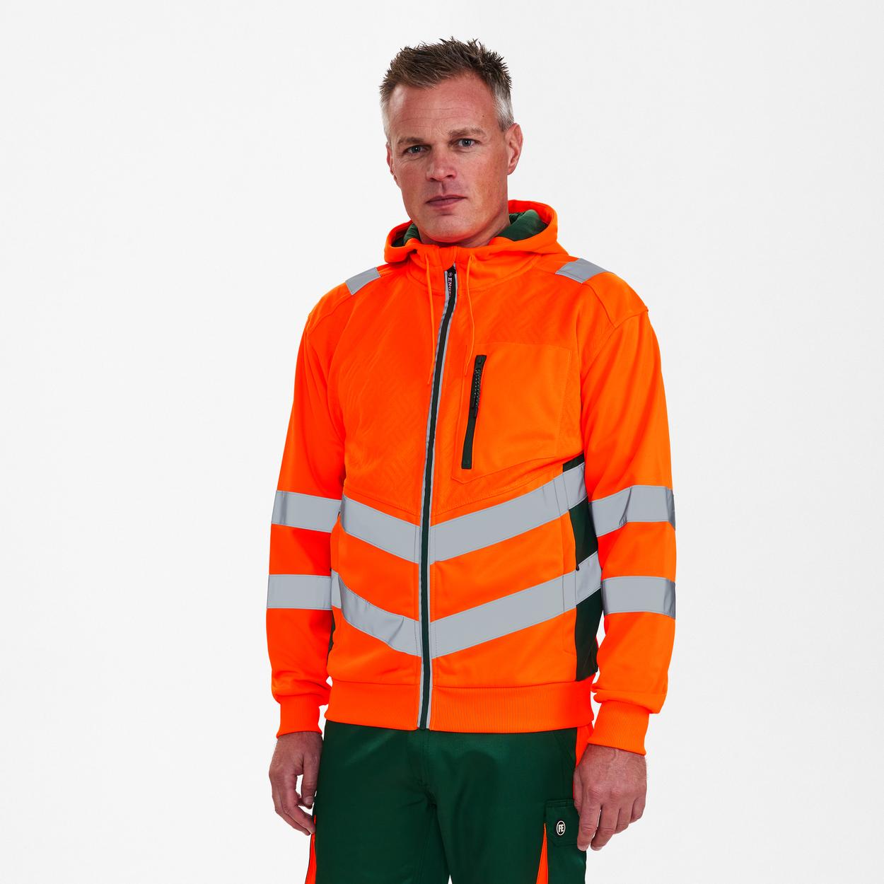 ENGEL Safety Sweatcardigan in Orange/Grün, Größe XS