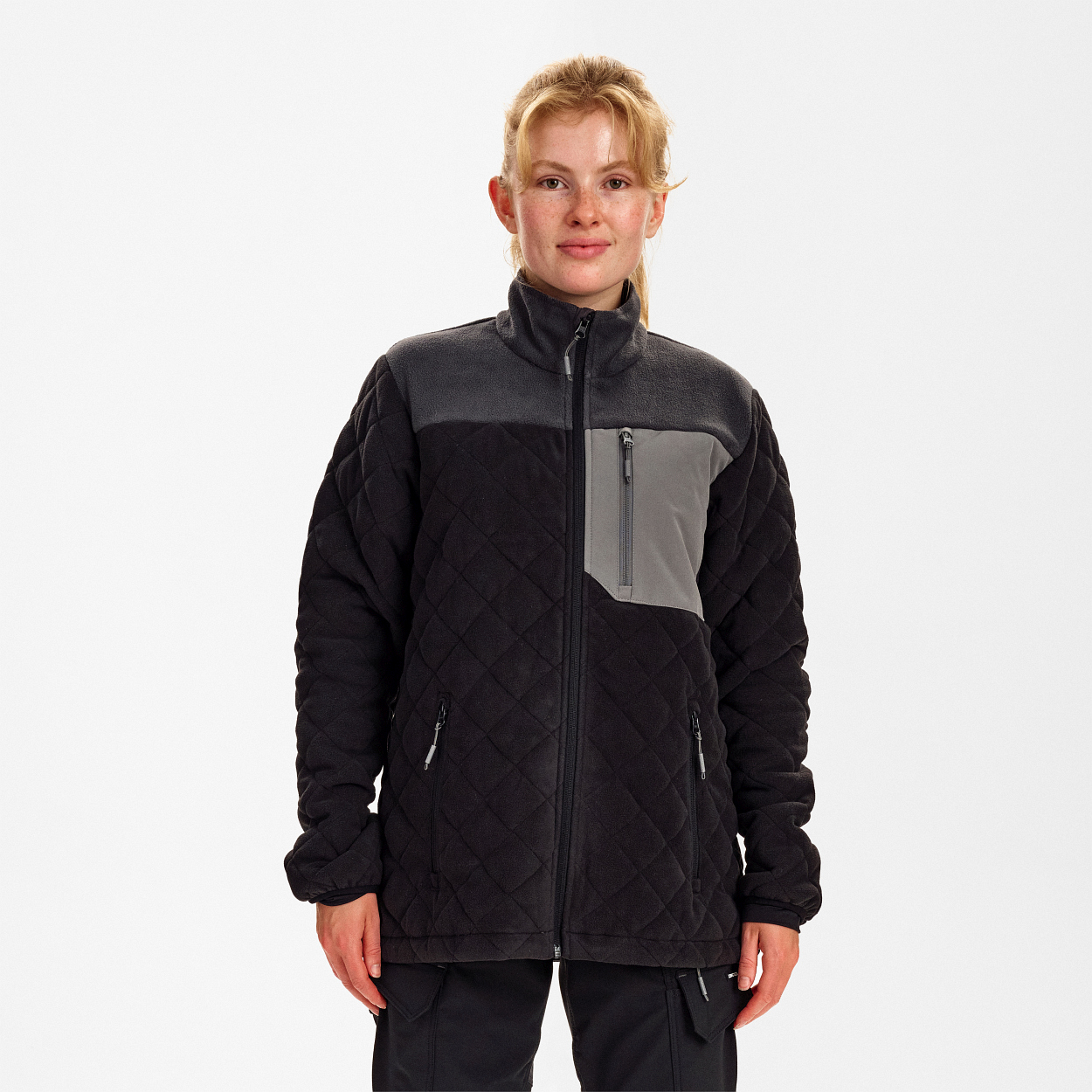 Entire Damen Gestepptes-Fleecejacke in Schwarz/Anthrazit Grau, Größe XS