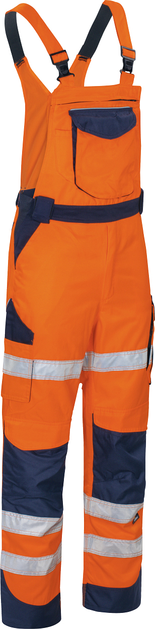 Warnschutz-Kontrast-Latzhose leuchtorange-marine in Gr. 98 von Vizwell