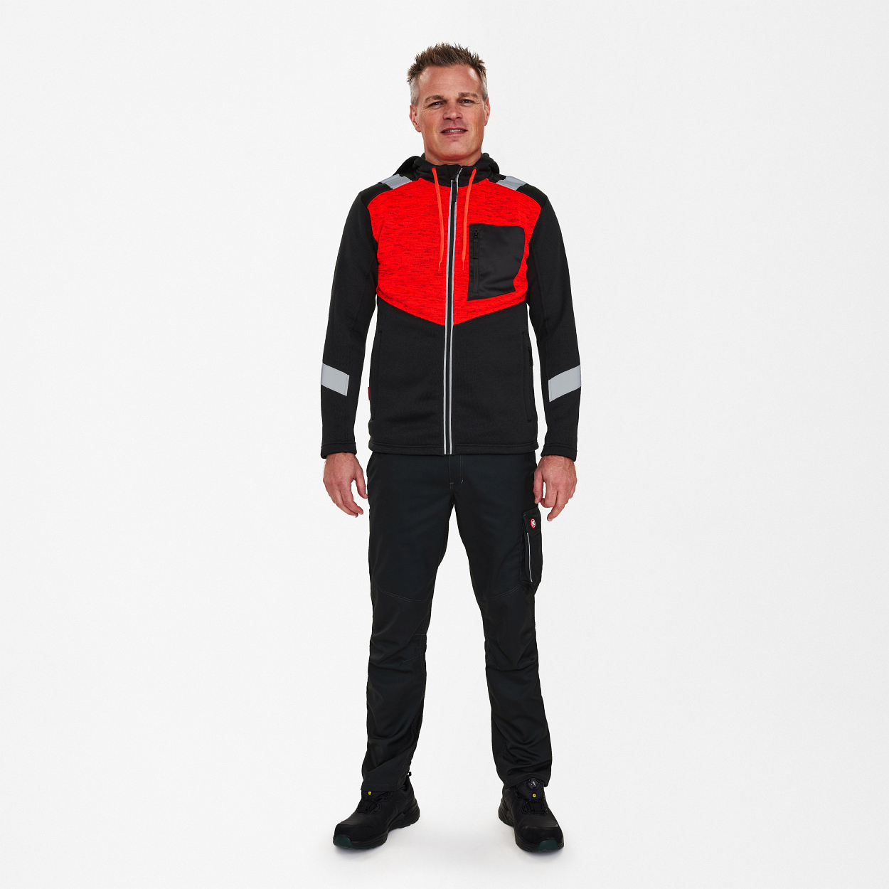 ENGEL Cargo Strickcardigan in Schwarz/Rot, Größe XS