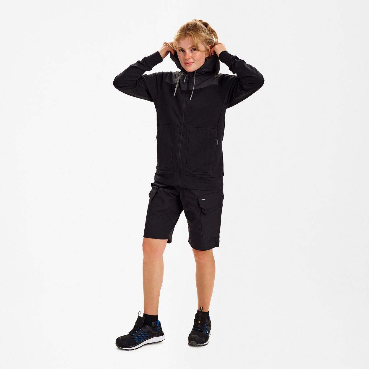 ENGEL Entire Damen Sweatcardigan mit Kapuze in Schwarz/Anthrazit Grau, Größe XS