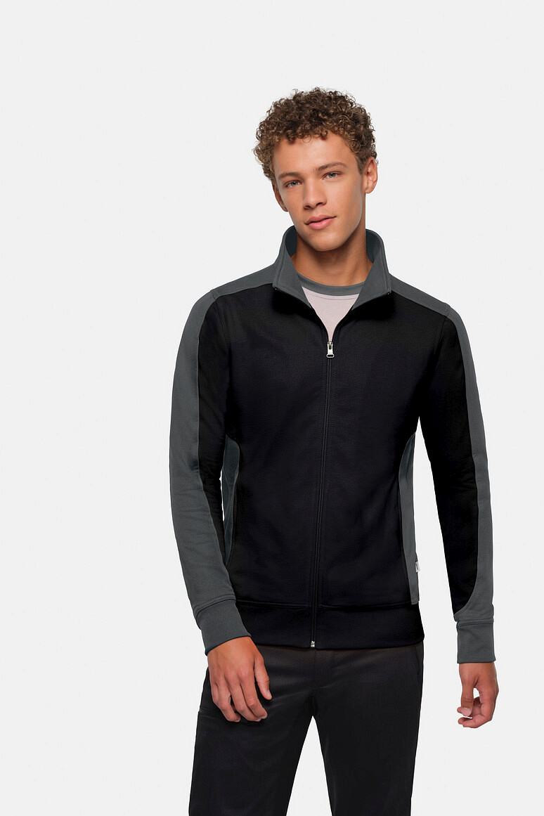 HAKRO 477 Sweatjacke Contrast MIKRALINAR® in schwarz/anthrazit, Größe 2XS