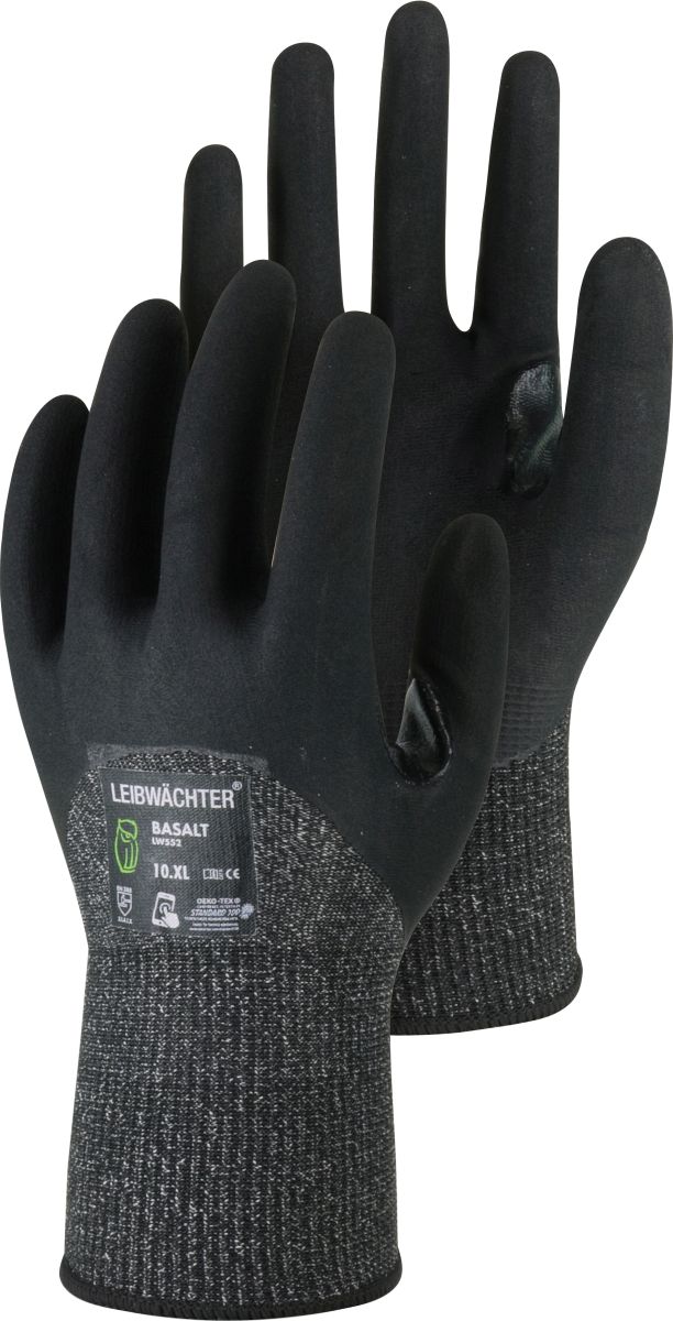 Nylon-Elasthan-Handschuh mit Nitril-Beschichtung LW552 "Basalt Boost" in Schwarz-meliert Gr. 8 - Leibwächter