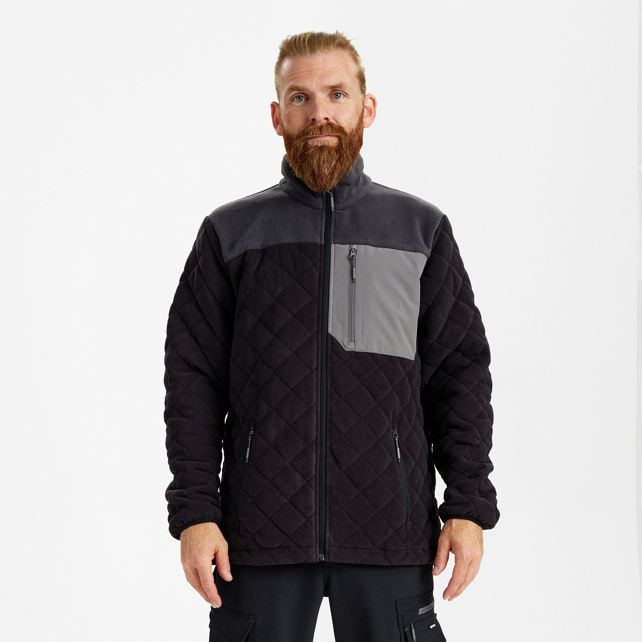 Entire Gestepptes-Fleecejacke in Schwarz/Anthrazit Grau, Größe XS