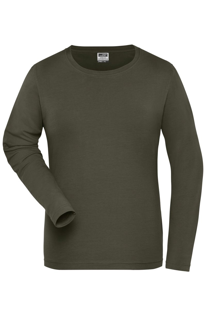 JN1803 Damen BIO Stretch-Longsleeve Work - SOLID - in Olive, Größe 4XL von James & Nicholson