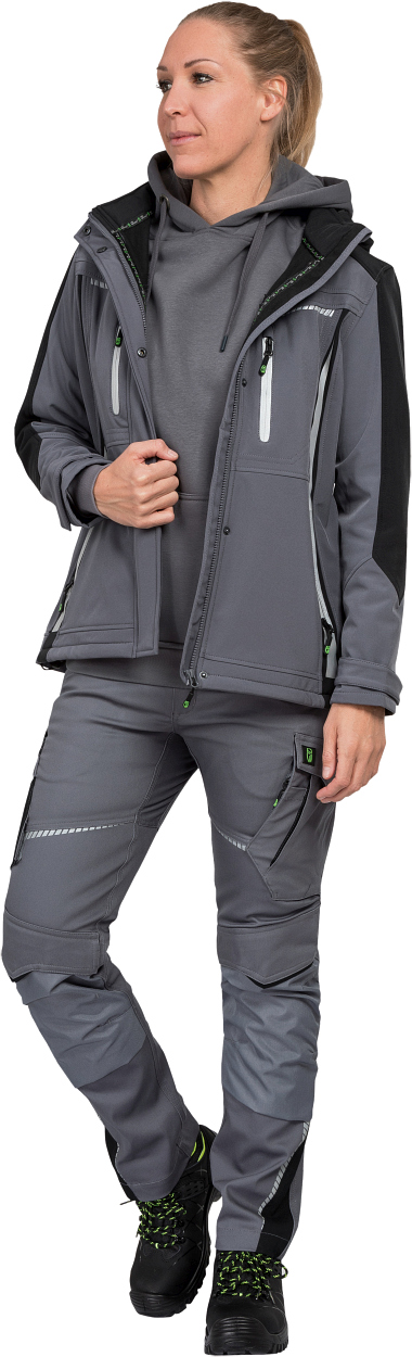 Damen Softshelljacke Flex Line Grau/Schwarz FLXDS, Gr. 34 von Leibwächter Damen Softshelljacke Flex Line Grau/Schwarz FLXDS, Gr. 52 von Leibwächter