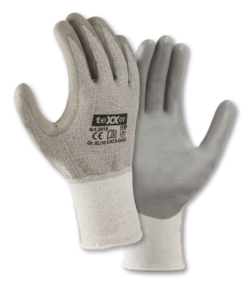 teXXor® Schnittschutz-Strickhandschuhe PU-BESCHICHTUNG in Grau, Größe 11