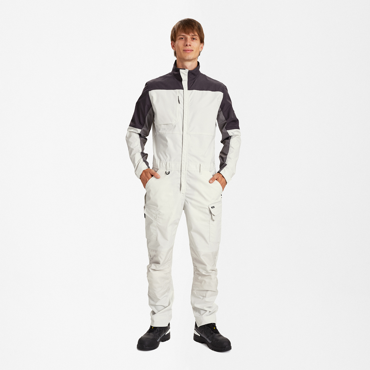 ENGEL Entire Overall mit Stretch in Bone White / Anthracite Grey, Größe XS