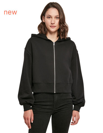 Ladies Short Oversized Zip Jacket Größe M in Black - Build Your Brand