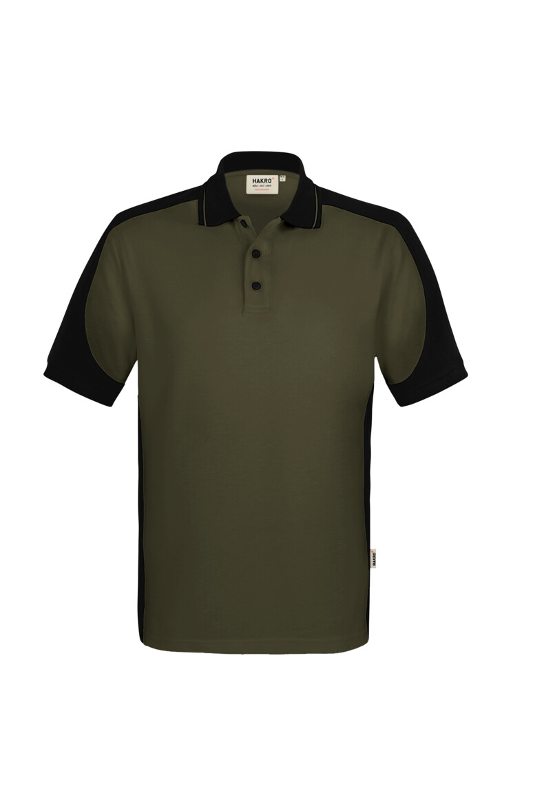 HAKRO 539 Poloshirt Contrast MIKRALINAR® ECO in Olive/Schwarz, Größe 6XL