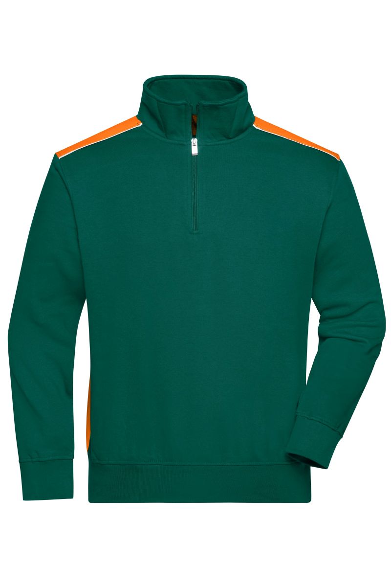 JN868 Workwear Half-Zip Sweat - COLOR - in Dark-Green / Orange, Größe 5XL von James & Nicholson