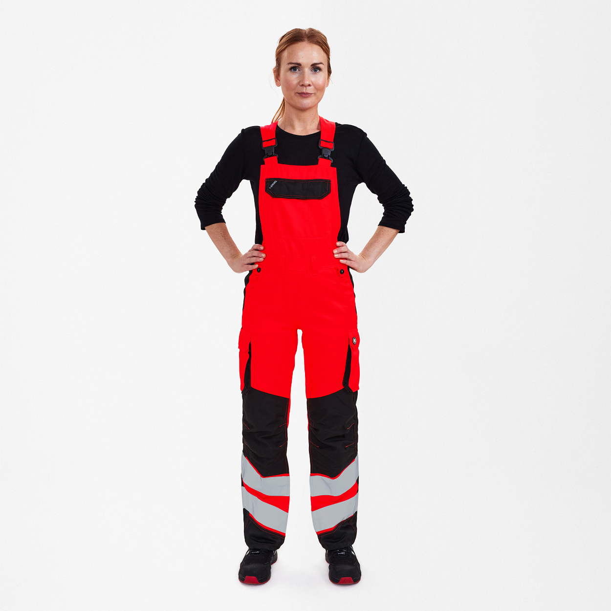 ENGEL Safety Light Damen Latzhose in Rot/Schwarz, Größe 34