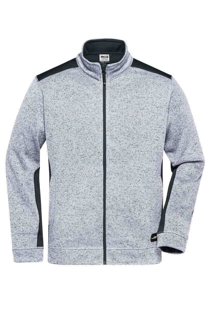 Men's Knitted Workwear Fleece Jacket - STRONG - "JN862" in White-Melange/Carbon, Größe 6XL - Daiber