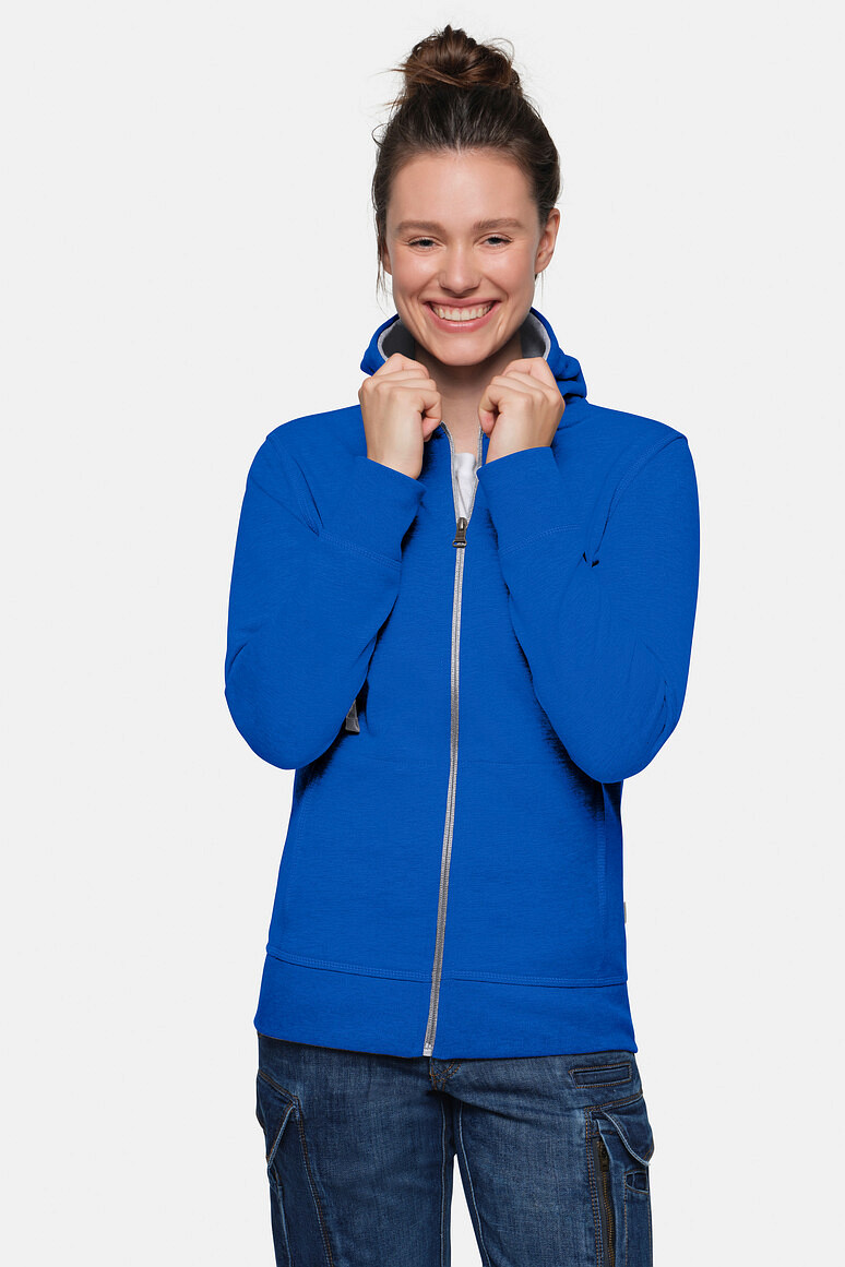 HAKRO 255 Damen Kapuzenjacke Bonded ECO in royalblau/silber, Größe 3XL