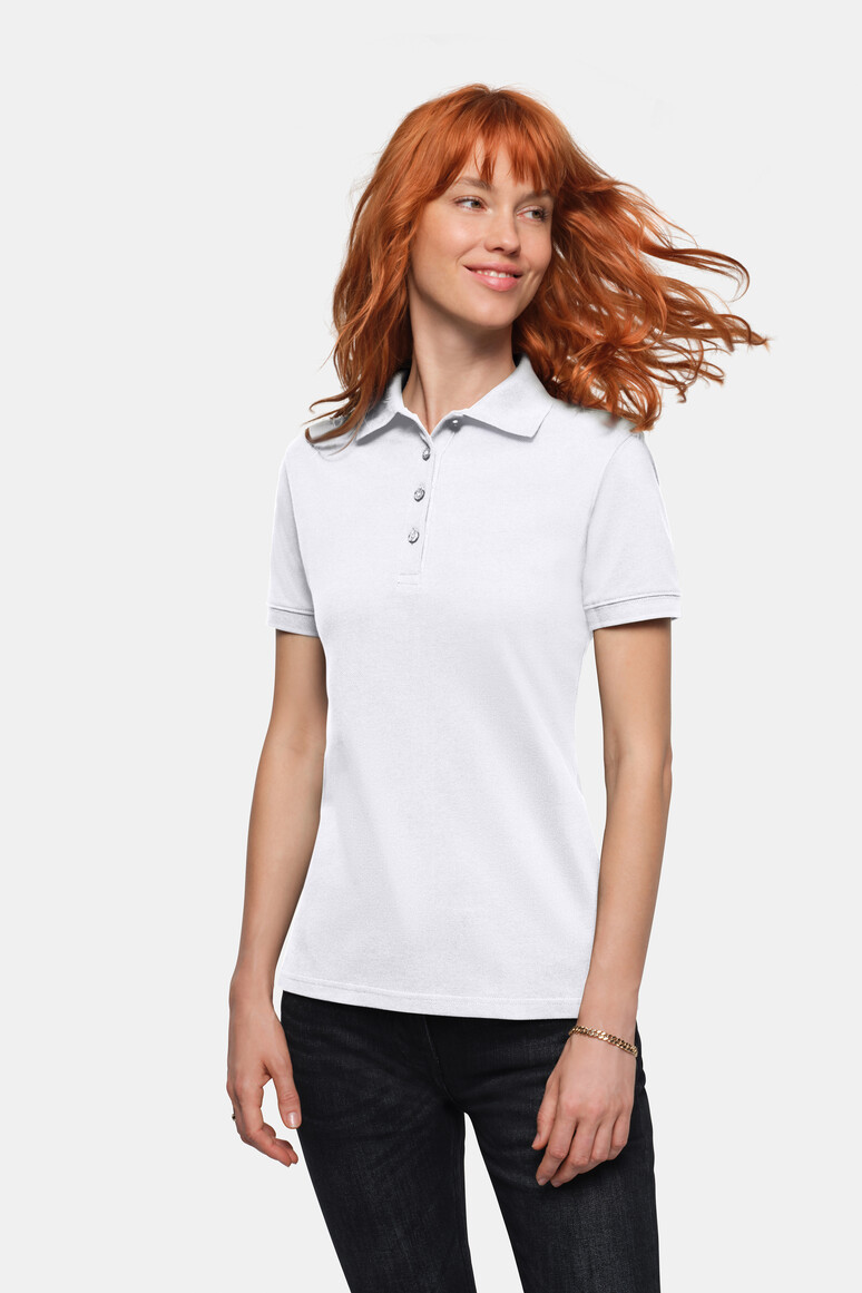 HAKRO 301 Damen Poloshirt Bio-Baumwolle GOTS in Weiß, Größe 6XL