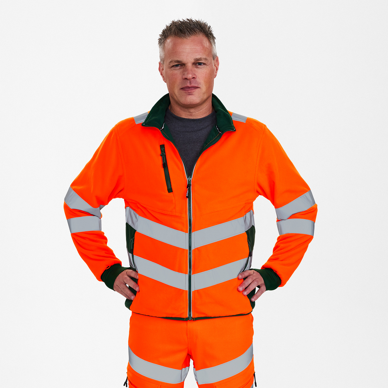 ENGEL Safety Fleecejacke in Orange/Grün, Größe XS