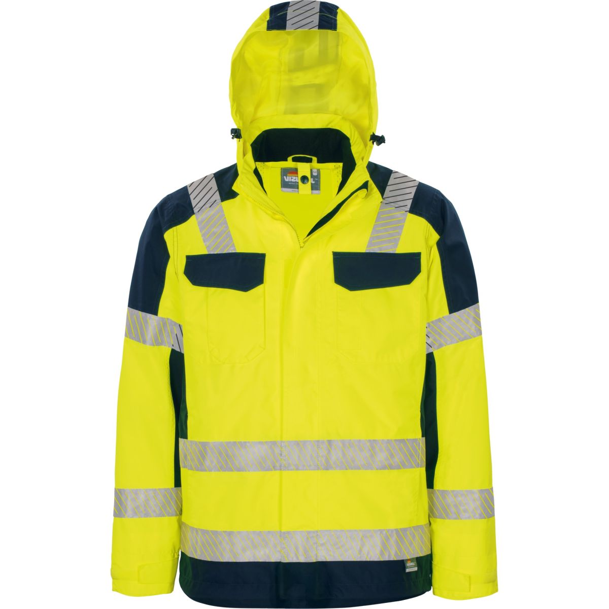 Warnschutz-Kontrast Außenjacke leuchtgelb-marine von Vizwell