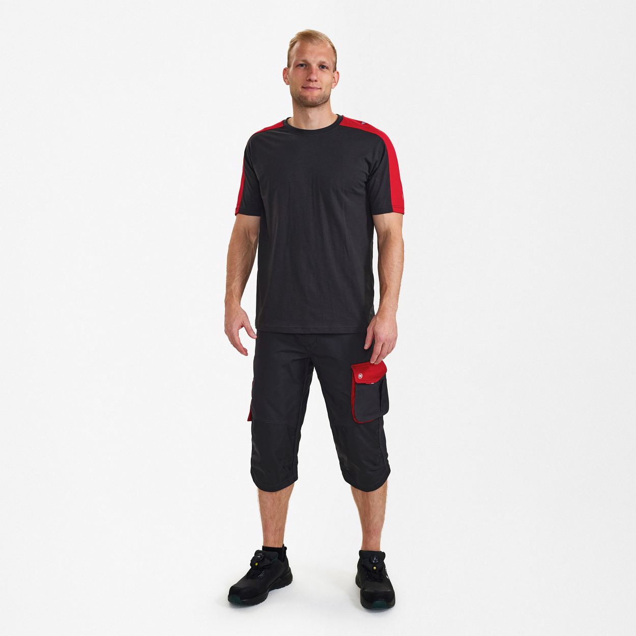 ENGEL Galaxy T-Shirt in Anthrazit Grau/Tomato Red, Größe XS