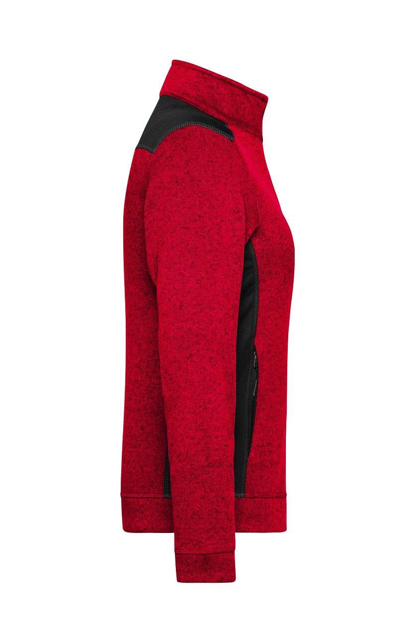Ladies' Knitted Workwear Fleece Jacket - STRONG - "JN861" in Red-Melange/Black, Größe 4XL - Daiber