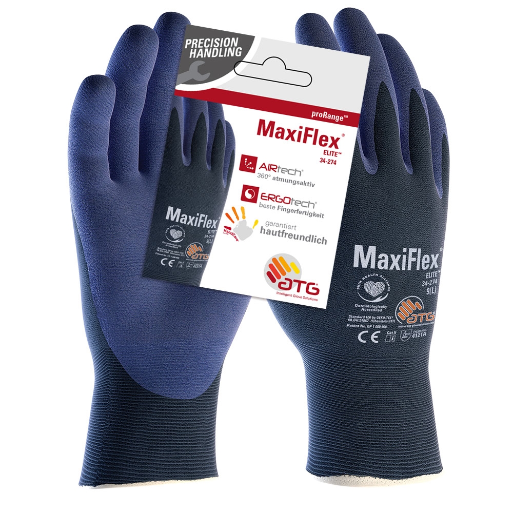 MaxiFlex® Elite™ Nylon-Strickhandschuhe (34-274 HCT), SB-Verpackung in Blau, Größe 11