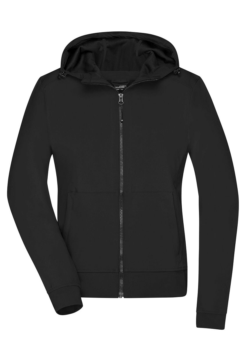 Ladies' Hooded Softshell Jacket "JN1145" in Black/Black, Größe 2XL - Daiber