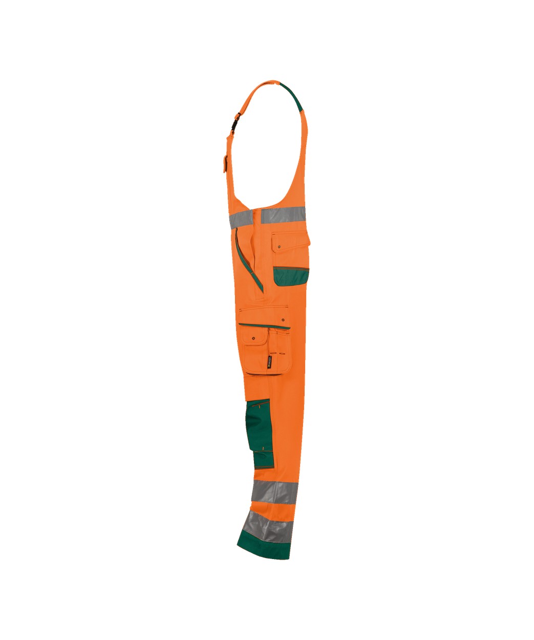Warnschutz Latzhose mit Kniepolstertaschen "DASSY® Malmedy" in NEONORANGE/FLASCHENGRÜN, Größe 58 - langer Schritt PESCO74