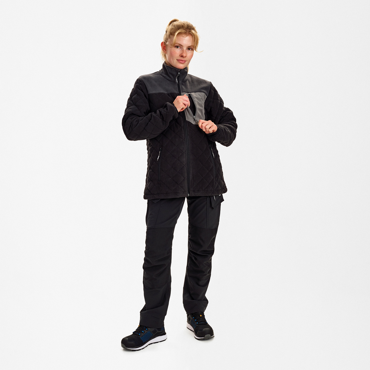 Entire Damen Gestepptes-Fleecejacke in Schwarz/Anthrazit Grau, Größe XS