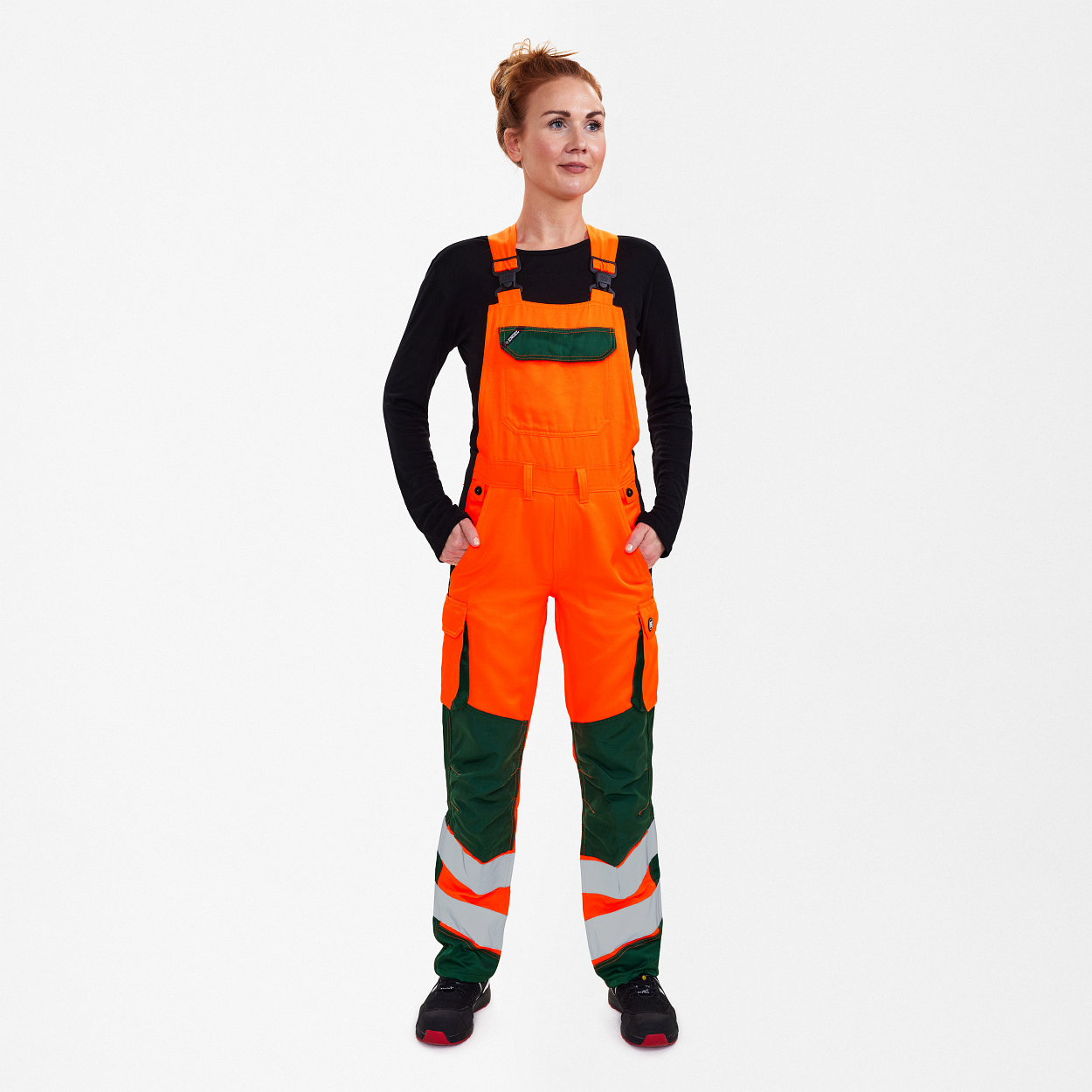 ENGEL Safety Light Damen Latzhose in Orange/Grün, Größe 48