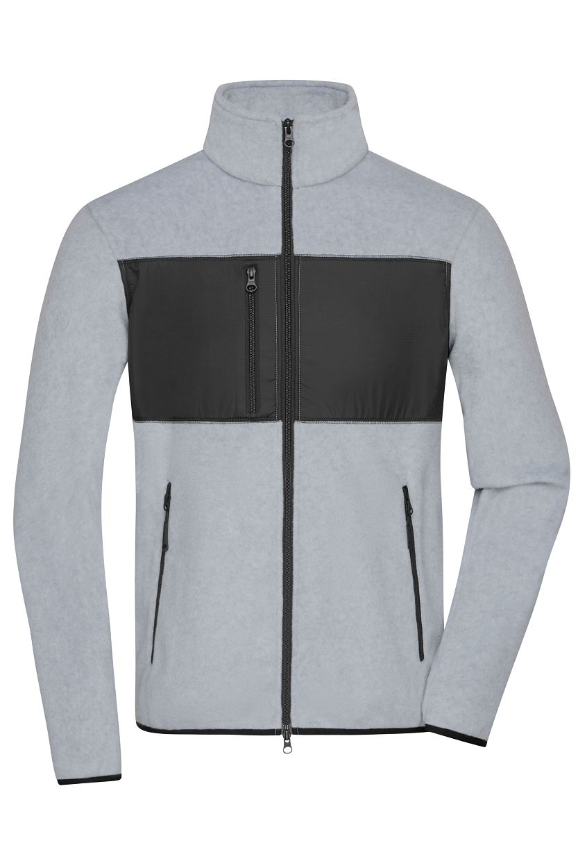Men's Fleece Jacket GRS "JN1312" in Light-Melange/Black, Größe 3XL - Daiber